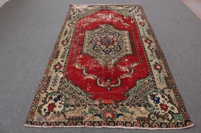 Vintage Turkish Rug, 4,8x9,1 ft Large Rug, Red Handmade Rug