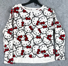 Hello Kitty Sanrio Sweatshirt Womens S White Red Fleece All Over Print Sleepwear