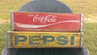 Vintage Coca-Cola Pepsi Wooden Crate Trays 18x12 Red Coke Bottle Carrier - 2 Lot