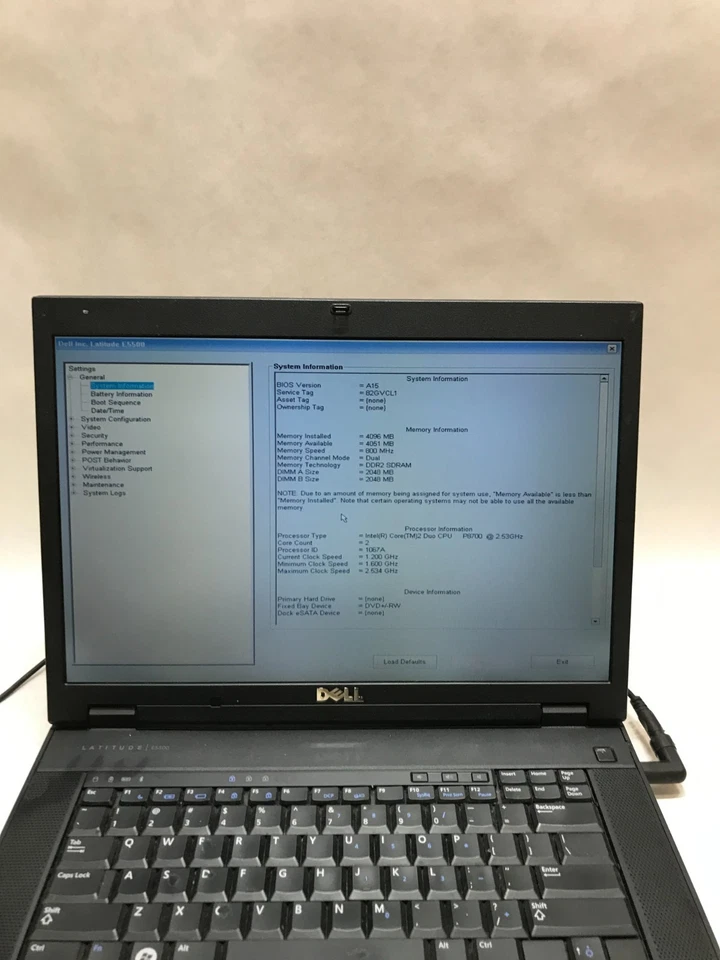 Dell Latitude E5500 15" Intel Core 2 Duo 4GB RAM NO HDD/OS NO BATTERY Boots - DW - Image 2 of 4