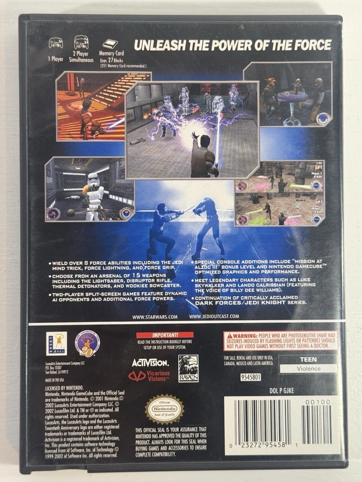 Star Wars Jedi Outcast Jedi Knight 2 (GameCube, 2002) CIB Completo com Reg Card - Imagem 2 de 4