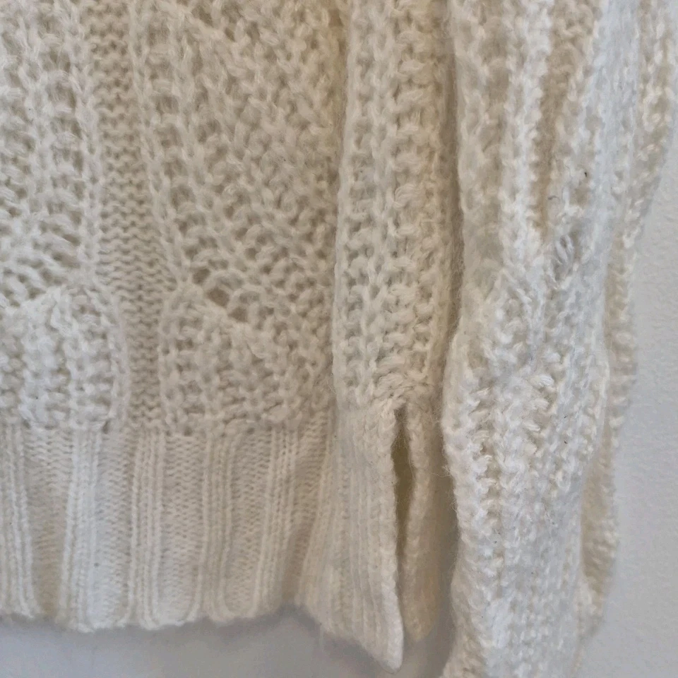 J. Suéter feminino Crew marfim malha de cabo tecido aberto pescoço simulado mistura de alpaca tamanho M - Imagem 4 de 4