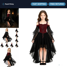 Girls Gothic Witch Dress - Halloween Vampire Costume, Renaissance Style Outfit
