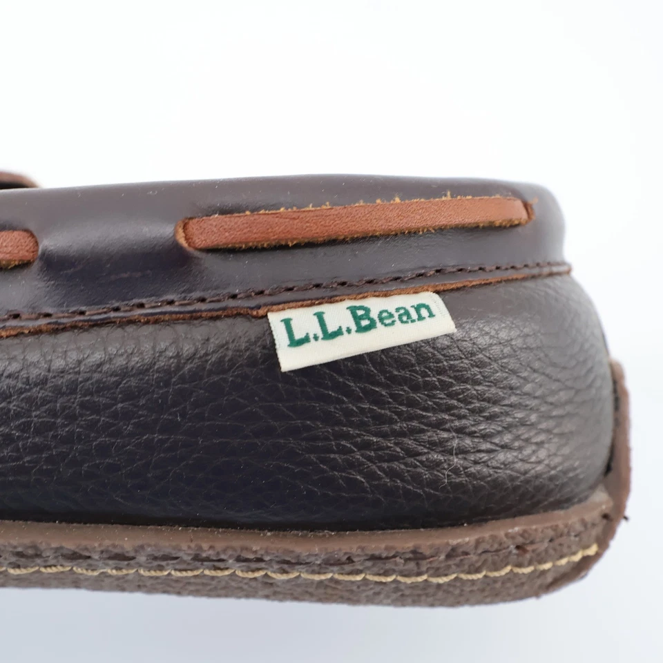 LL Bean Mens Dark Brown Leather Moccasin Slippers Size 14 Medium - Image 4 of 4