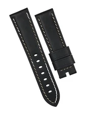 Original Panerai Black Smooth Leather w/ White Stitching 22mm x 20mm Band