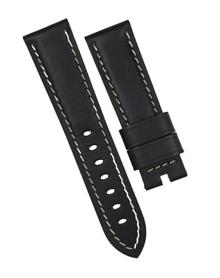 Original Panerai Black Smooth Leather w/ White Stitching 22mm x 20mm Band