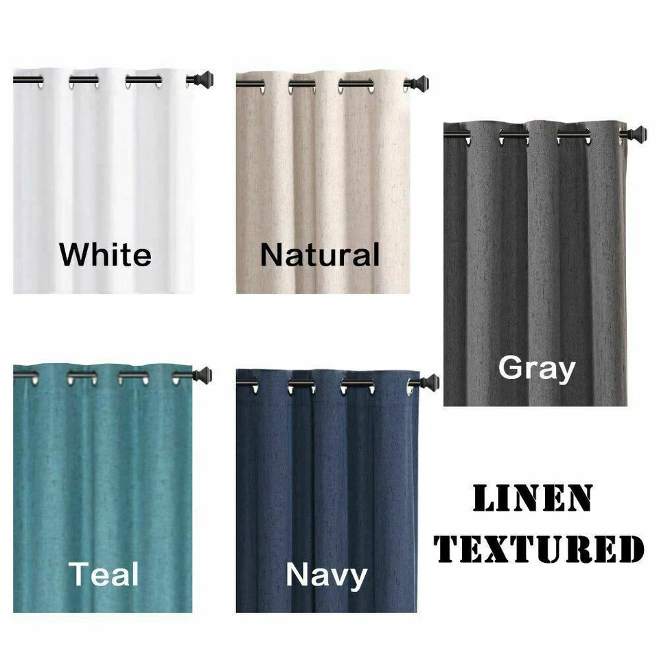 2x 100% Blackout Curtains Pair Rich Linen Textured Curtain Draperies for Bedroom - image 2 of 2