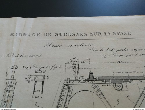 ANNALES PONTS et CHAUSSEES (Dep 92 ) - Plan de barrages de surenes - 1889 - Imagen 2 de 4