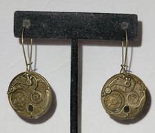 Earrings Pierced Wire Gears Steam Punk Bronze Tone
