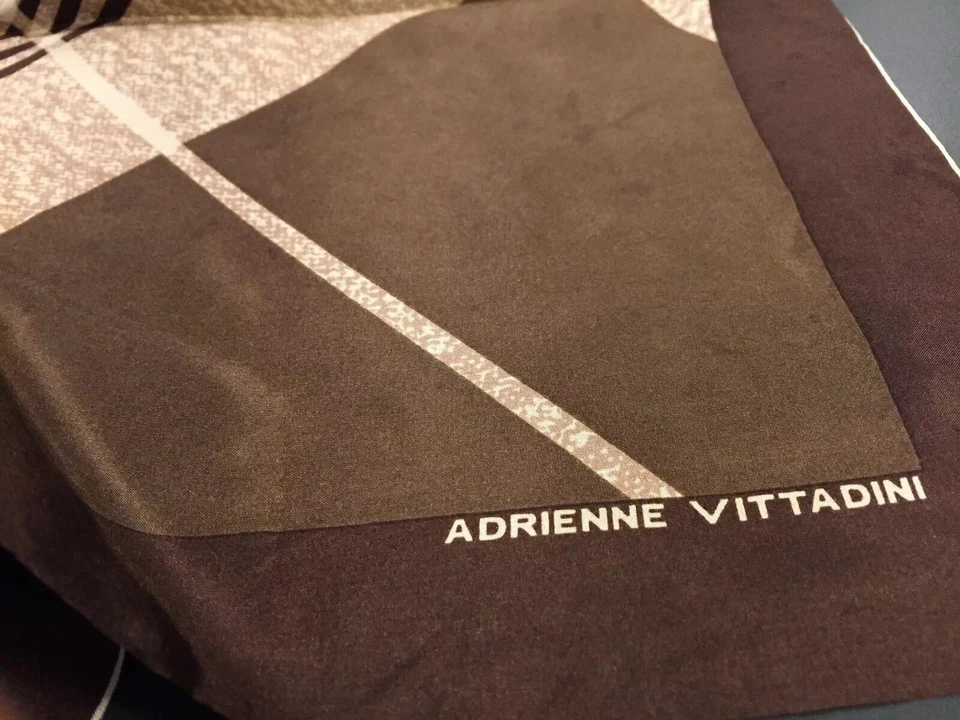 Designer Adrienne Vittadini 100% Pure Silk Panel Fabric Scarf 34” Square Brown - Image 2 of 4