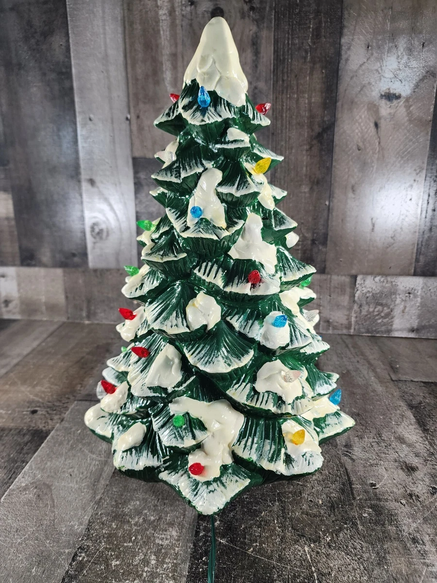 VTG Large Ceramic Lighted Christmas Trees With Base 18.5 Tall Flecked