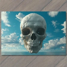 Art Print Skull Floating Ocean Clouds Mysterious Sun Moon Sea Sky Dark Storm