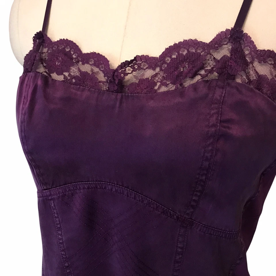 Babydoll Cami Top de Seda Anne Klein Años 90 Y2K Púrpura Encaje Capricho Hada Talla L Foto 3 de 4