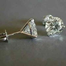 2.00Ct Round Lab Created Diamond Solitaire Stud Earrings 14K White Gold Finish