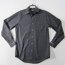 George Shirt Mens Small Black Button Up Long Sleeve Pocket Office Casual 2270