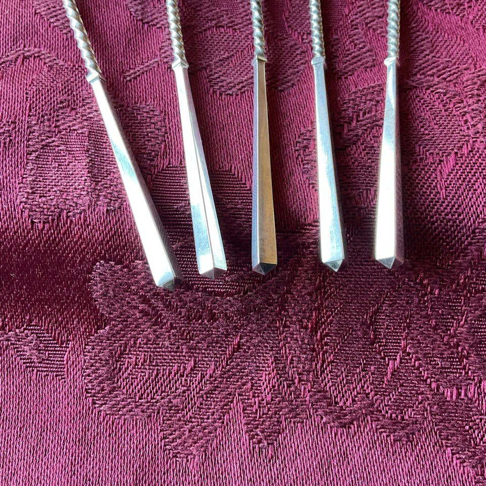 Juego de 5 CUCHARAS DE CAFÉ ESTERLINAS-por Whiting WDS26-cuadradas y torcidas-estilo estético Foto 4 de 4