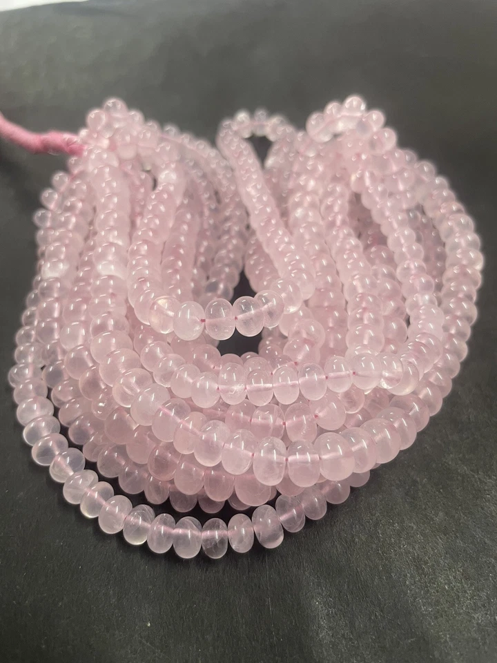 Rose Quartz Smooth Rondelle Beads 16" AAA+ Quality Pink Plain Rondelle  6-7mm - Image 4 of 4