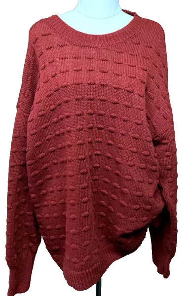Katies Women's Size Large Cable Knit Soft Stretch Jumper Ribbed Cuffs + Hem, Red