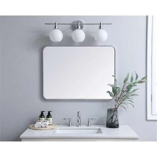 Elegant Decor Evermore 24x32" Soft Corner Metal Rectangular Mirror in Silver - Picture 2 of 8