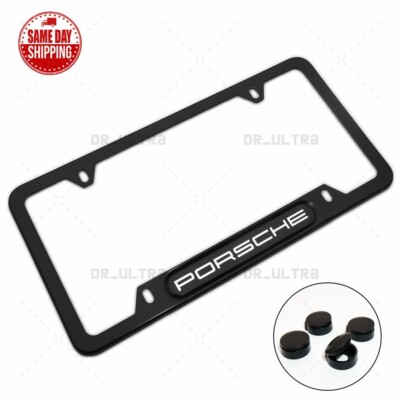 Universal PORSCHE License Frame Plate Cover Stainless Steel Chrome Sport Black