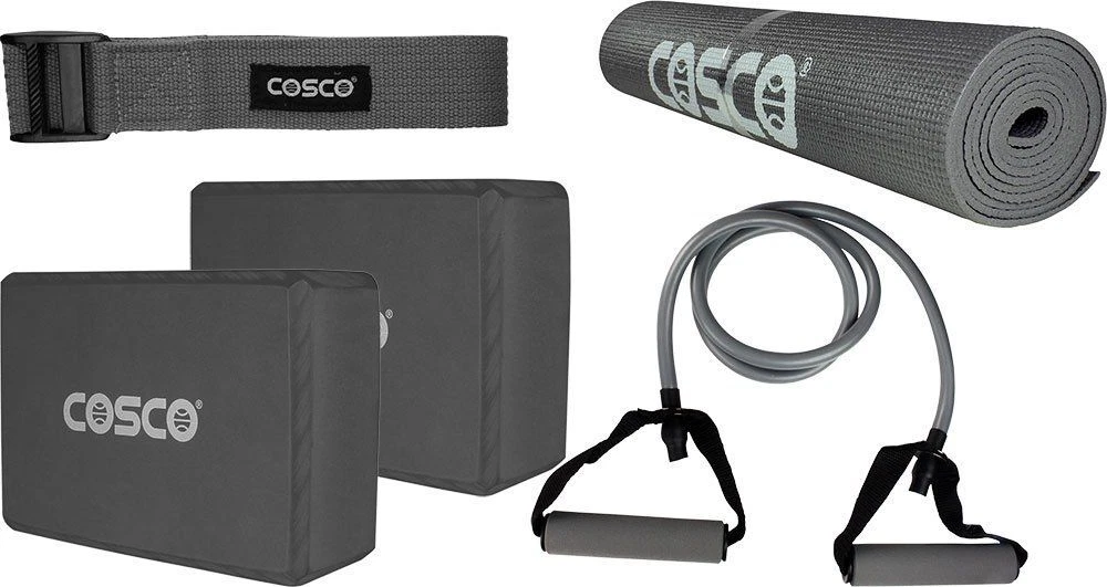 Cosco s 5 Piece Complete Gray Yoga Mat Set For Beginners