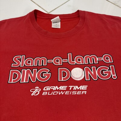 Vtg 90s Budweiser Baseball Slam-a-lam-a Ding Dong Beer Promo T-Shirt XL