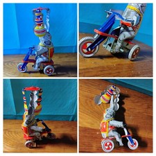 Vintage Collectible Tin Litho Toy Wind Up Circus Elephant Riding A Bike No Key