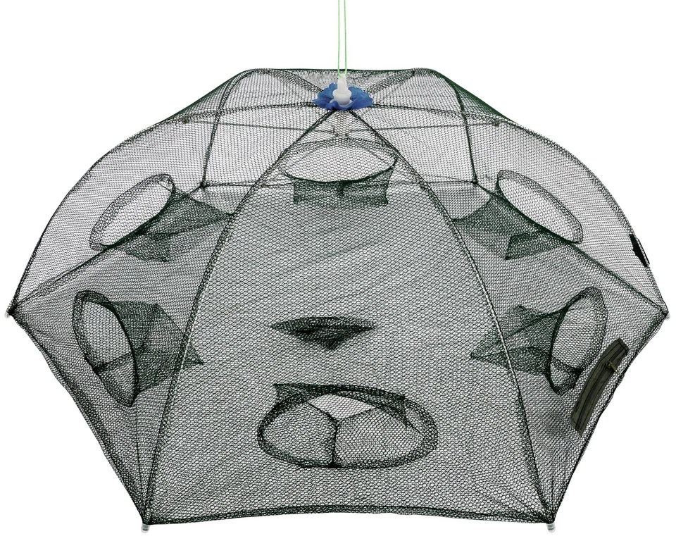 NORMANI Faltbare Köderfischreuse Fisch Reuse Fischernetz Krebsreuse Garnelen 6 Öffnungen