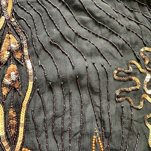 Frank Usher London silk top large sequin & beaded vintage gold orange on black - Picture 13 of 15