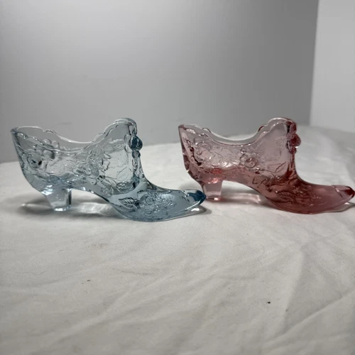 2 Fenton Cabbage Rose Blue Pink Slipper Lot