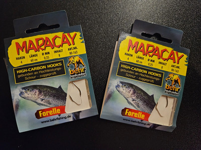 2x PÄCKCHEN Behr Maracay Haken Forelle Wurmhaken Vorfachhaken