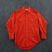 70s Wrangler Western Shirt 15.5-33 Red Pearl Snap Long Tail Made in USA Vintage