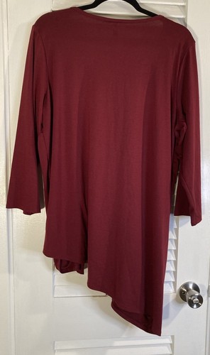 New Asymmetrical Hem Front Knot Tunic Top NY Collection Burgundy Shirt Size 1X - Picture 2 of 5