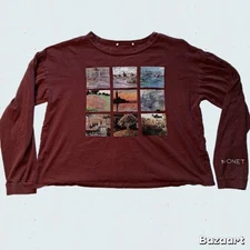 Monet Art Print Long Sleeve Top Artsy Aesthetic Burgundy