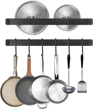 2 Pack Steel-made Kitchen Utensil Rack Organizer Wall-mounted Pot Pans black 