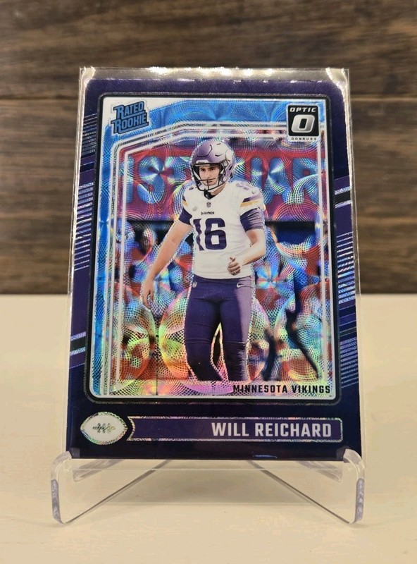 2024 Donruss Optic #297 Will Reichard Purple Scope Rated Rookie RC Vikings