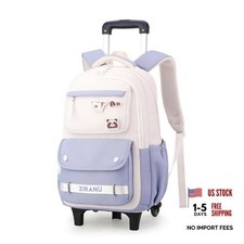 Blue Trolley Rolling Backpack for Girls Middle Kids School Bags with 2 Wheels