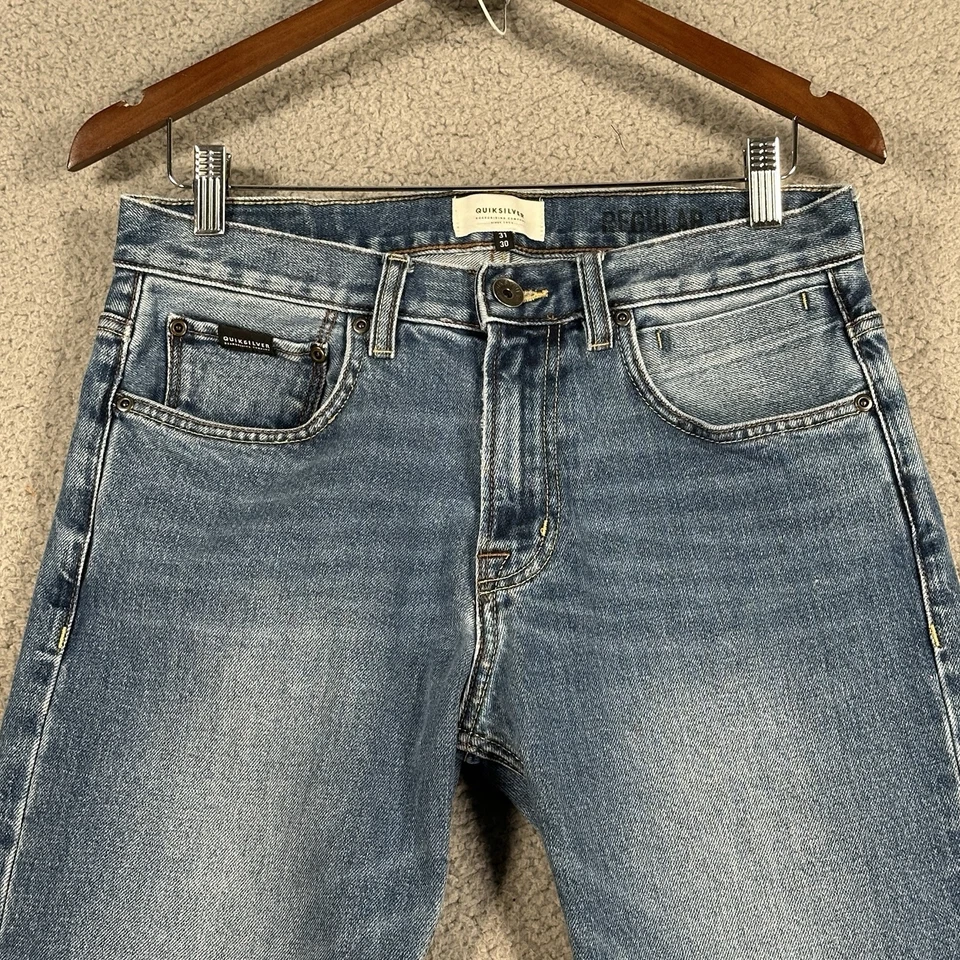 Quiksilver Jeans Men's 31X28 Blue Denim Regular Fit Skater Distressed School - Image 2 of 4