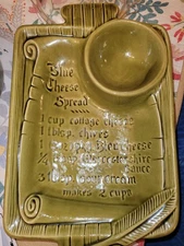 Vintage Green California Pottery 1970s Blue Cheese Spread Tray