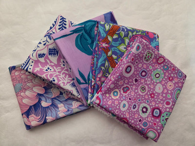5 Fat Quarters - Lavender Kaffe Fassett FQ 18 x 22 Cotton Quilting Fabric Ver. 2