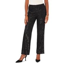 MSK Petite Women's Sequined Mesh Pull-On Palazzo Pants - Black - PXL NWOT