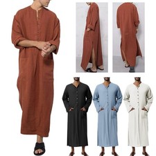 Herren Muslimische Kleidung Saudi-Araber Langarm Thobe Islamische Kaftan Robe