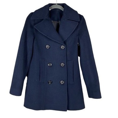 Fleurette Double Breasted 60% Wool Peacoat Coat Midnight Navy Blue Size 16