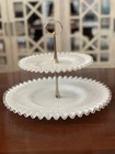 Vintage Fenton Silver Crest White Milk Glass Tidbit 2-Tier Tray 12.5"x9.5"