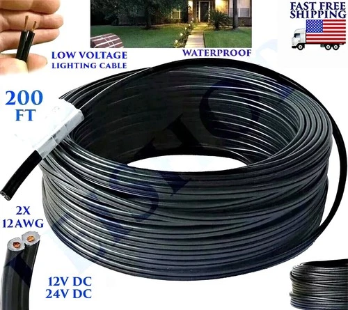 200FT LOW VOLTAGE 12/2 CABLE LANDSCAPE BURIAL COPPER WIRE OUTSIDE 12AWG 2 CORE