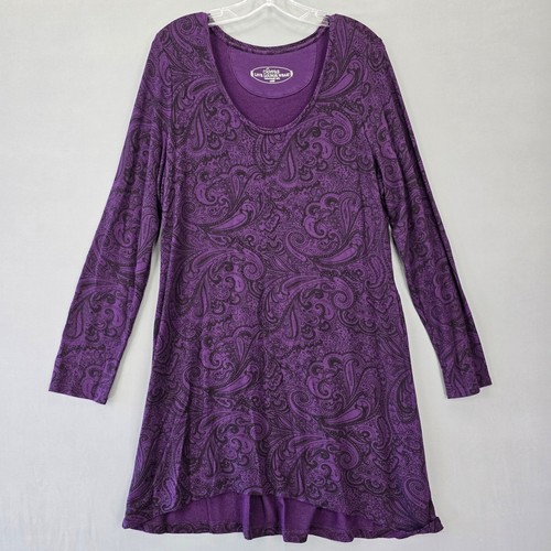Sonoma Purple Dress Loungewear Boho Paisley Midi Scoop Neck Long Sleeves Women L
