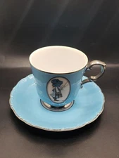 RARE 2 Pc Set Holly Hobbie Blue Girl Platinum Trim Coffee Tea Cup Saucer Set VTG