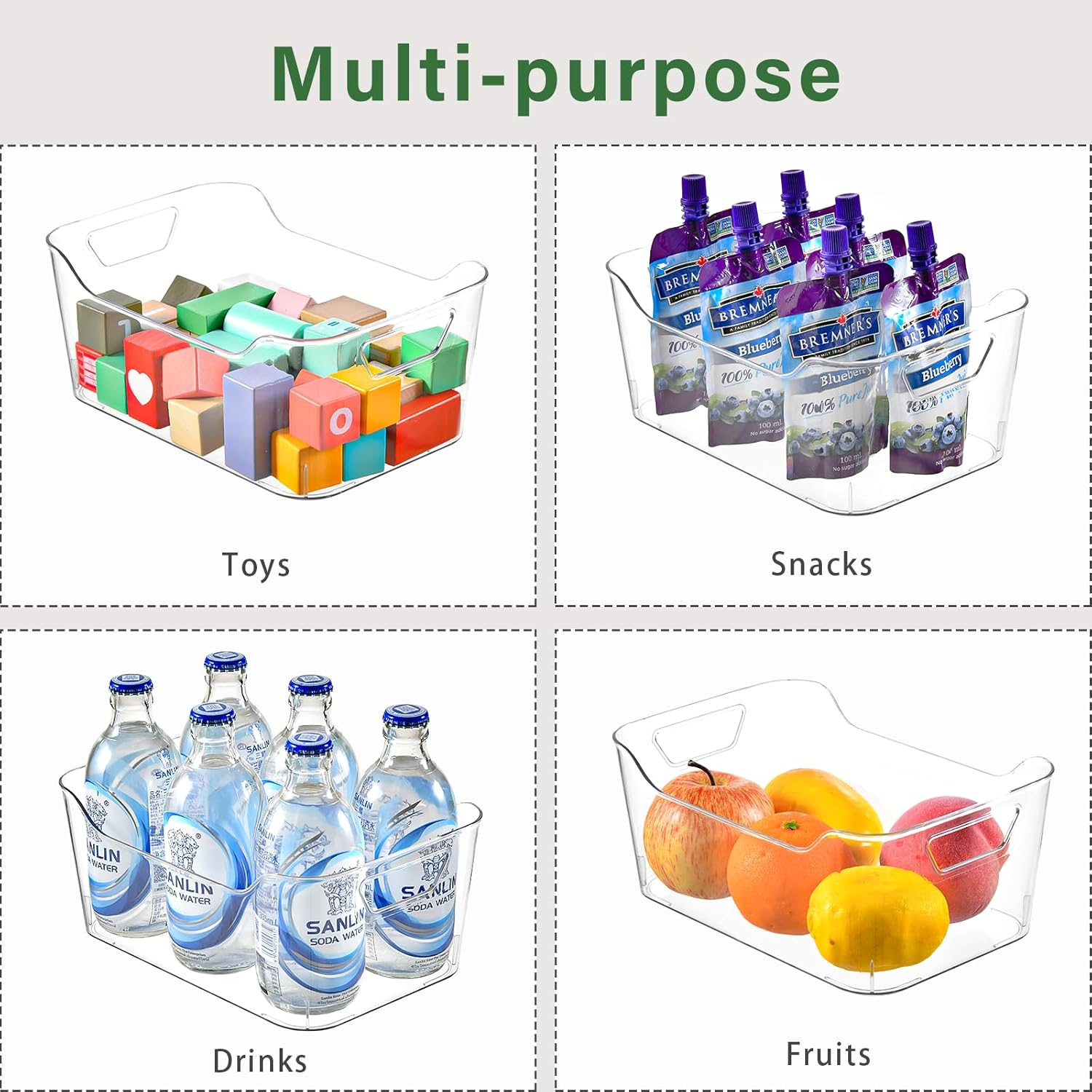 12-Pack Clear Plastic Storage Bins with Handles for Pantry Organization