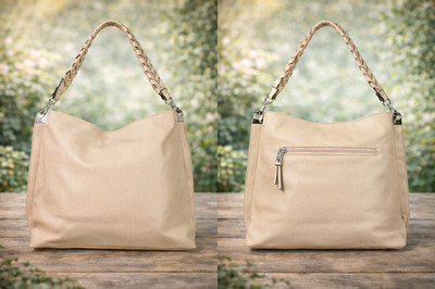 Carpisa Salmon Braided Strap Shoulder Tote Bag Large Faux Leather  Zip Pockets