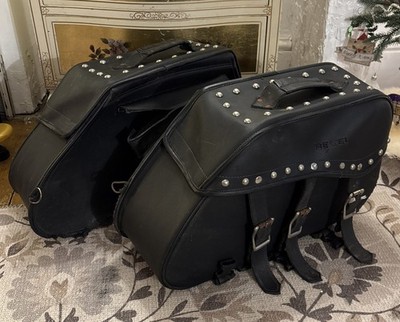 Vintage Rexel Motorrad Satteltaschen / Packtaschen Metall Nieten Detail